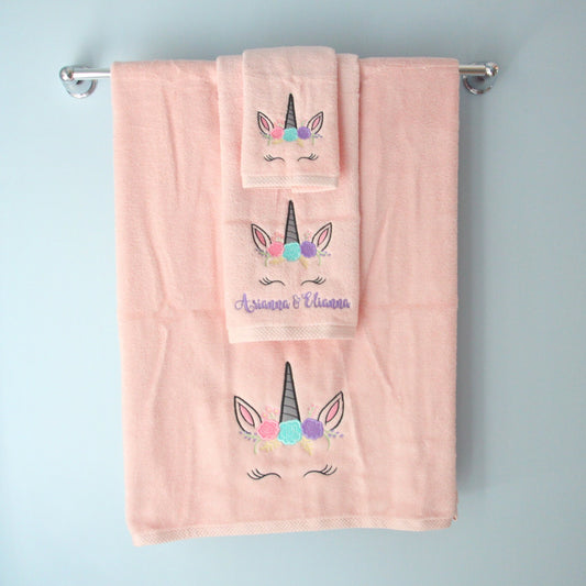 Unicorn towel set, Embroidered bath towel, Little girls bathroom decor, Unicorn decor,