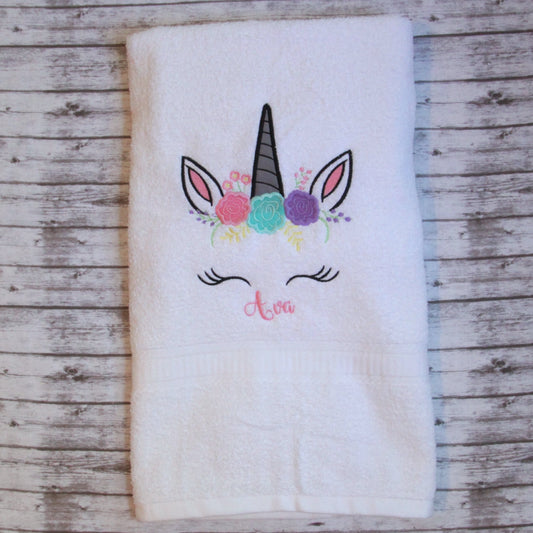 Unicorn bath towel, Embroidered bath towel, Little girls bathroom decor, Unicorn decor, School Nap Towel