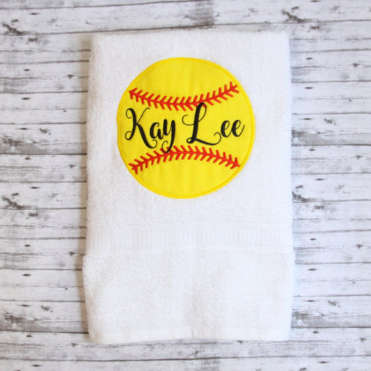 Softball bath towel, Embroidered bath towel, girls bathroom decor, softball decor, School Nap Towel