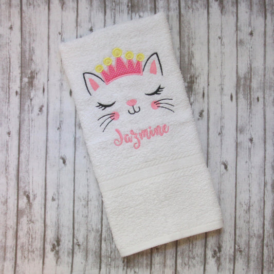 Kitten hand towel, Cat hand towel, Embroidered hand towel, Little girls bathroom decor, Cat decor