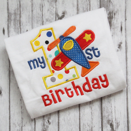 1st Birthday Airplane Shirt, 1st birthday Shirt, Embroidered first birthday shirt, Airplane Birthday Shirt
