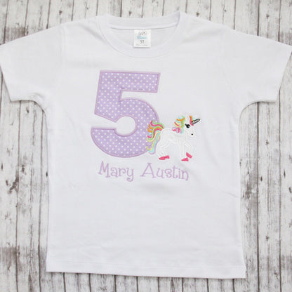 Embroidered Unicorn Birthday Shirt, Girls Birthday T-shirt, Little Girls Birthday Outfit, Unicorn Shirt, Personalized birthday shirt