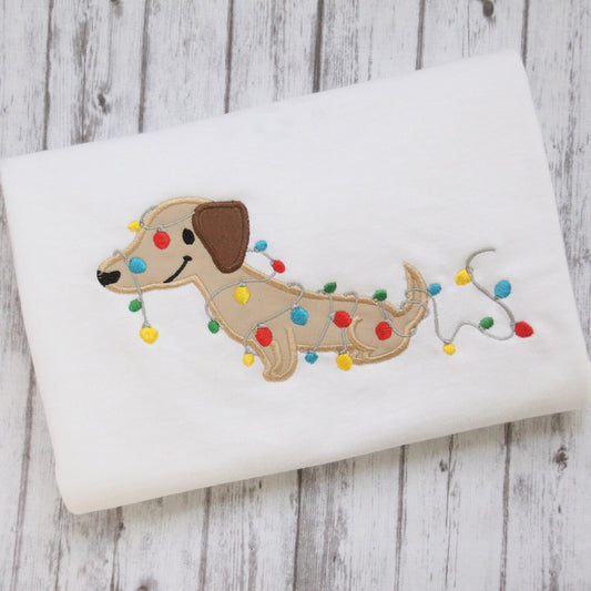 Embroidered Christmas Puppy Shirt, Kids Christmas Shirt, Dachshund Shirt, Cute Kids Christmas Shirt, Unique Kids Christmas Shirt
