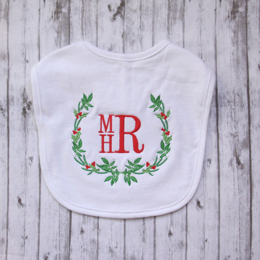 Embroidered Christmas Bib, Monogrammed Bib, Christmas Bib, Baby's First Christmas