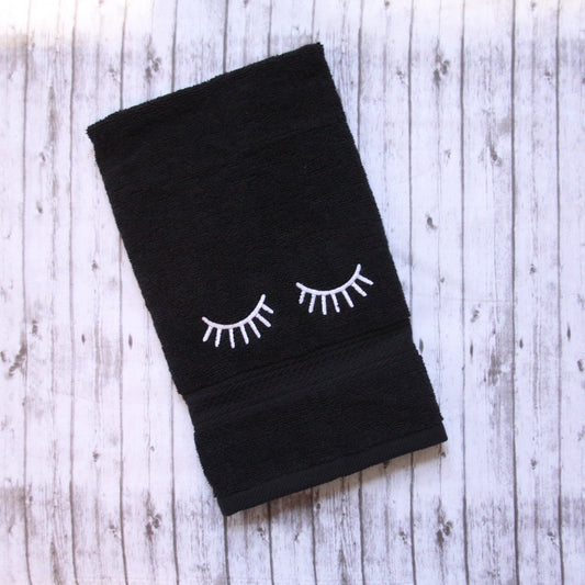 embroidered eyelash makeup towel, black makeup towel,  makeup remover towel, makeup eraser towel, eyelash towel