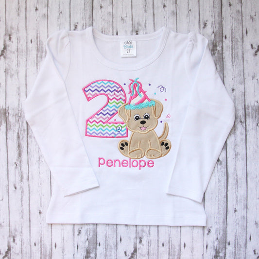 Embroidered Long Sleeve Puppy Birthday Shirt, Girls puppy dog Birthday T-shirt, Little Girls Birthday Outfit, Puppy Shirt,