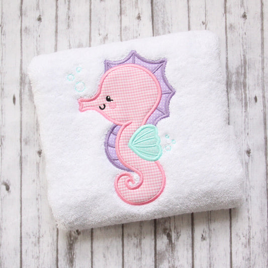 Seahorse hand towel, Embroidered Seahorse hand towel, Little girls bathroom decor, Seahorse decor