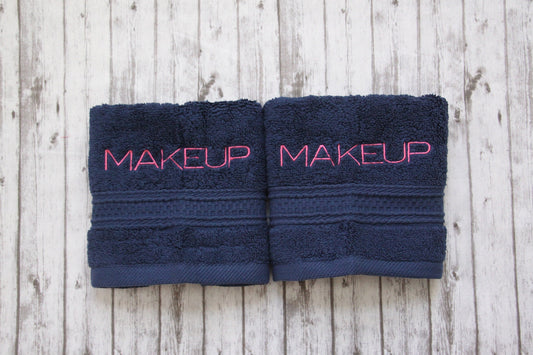 makeup washcloth, navy blue makeup towel, embroidered bath wash cloth, monogrammed bath wash cloth, stocking stuffer