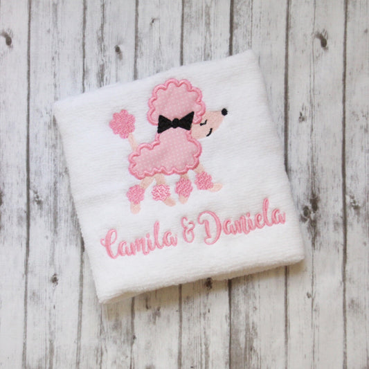 Poodle hand towel, Embroidered girls bath towel, Little girls bathroom decor, Paris decor, Pink Poodle Towel