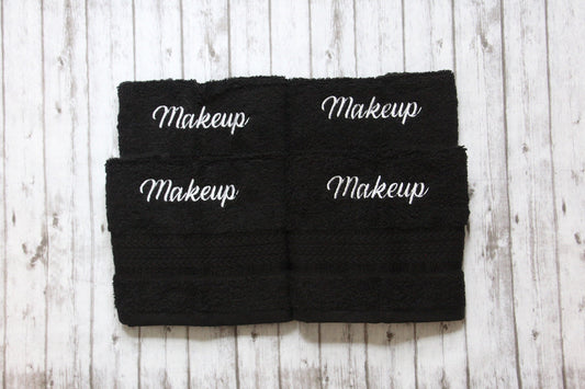 Black Makeup washcloth, black makeup towel, embroidered bath wash cloth, Black finger tip towel