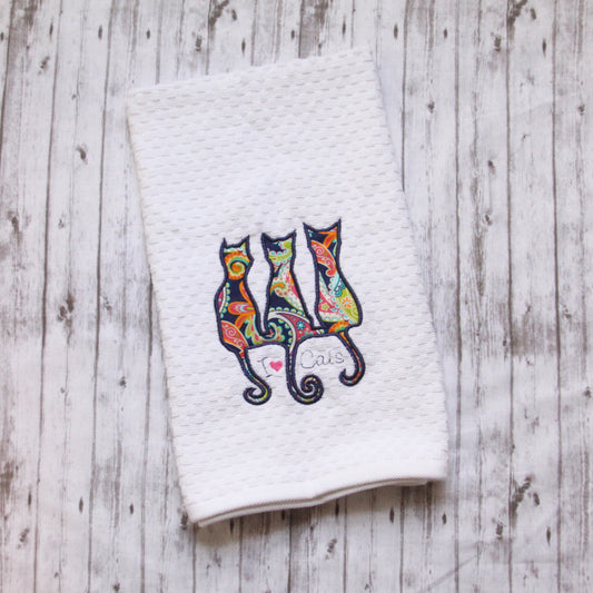 I Love Cats Embroidered Towel, Cat Kitchen Decor, Kitty Decor, Embroidered Cat Towel, Cat Decor
