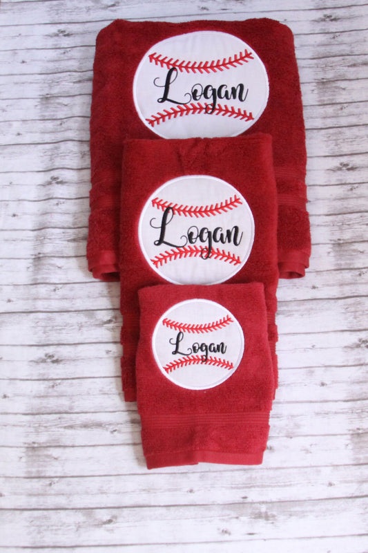 Baseball towel set, Embroidered bath towel, Boys bathroom decor, Baseballball decor,