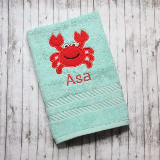 Crab hand towel, Embroidered Crab hand towel, Little boys bathroom decor, ocean animal bathroom decor