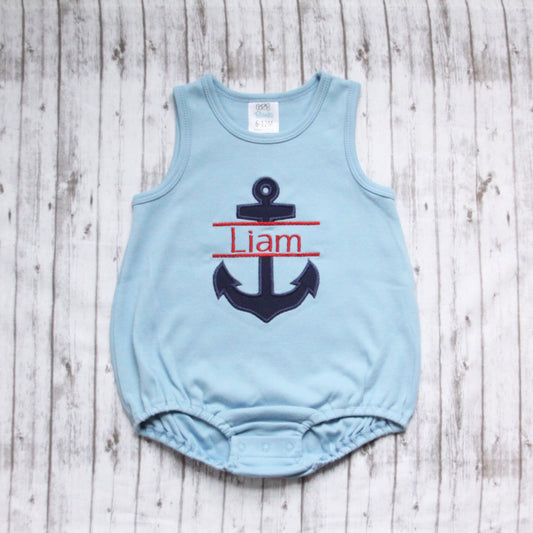 Embroidered Anchor Bubble Romper, Summer Romper, Baby Beach Outfit, Boys Beach Romper, Boys Cruise Outfit