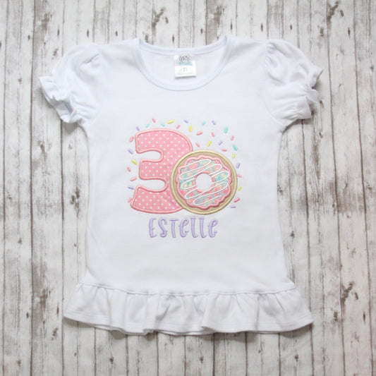 Doughnut Birthday shirt, Embroidered doughnut t-shirt, Sweet Things Birthday Outfit, Bakery Birthday Shirt