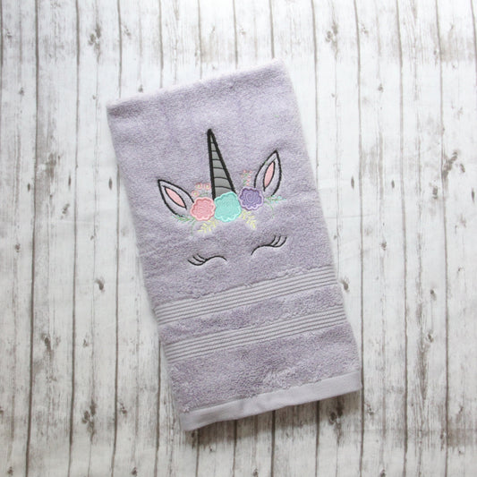 Purple Unicorn hand towel, Embroidered hand towel, Little girls bathroom decor, Unicorn decor