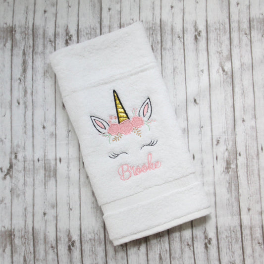 Unicorn hand towel, Embroidered unicorn hand towel, Little girls bathroom decor, Unicorn decor