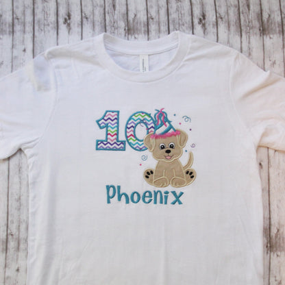 Embroidered Puppy Birthday Shirt, Girls puppy dog Birthday T-shirt, Little Girls Birthday Outfit, Puppy Shirt, Personalized birthday shirt