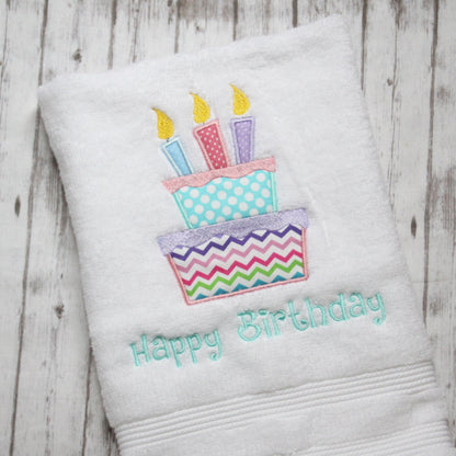 Birthday Cake hand towel, Embroidered Birthday hand towel, Little girls bathroom decor, Birthday Party Decor