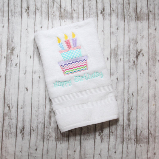 Birthday Cake hand towel, Embroidered Birthday hand towel, Little girls bathroom decor, Birthday Party Decor
