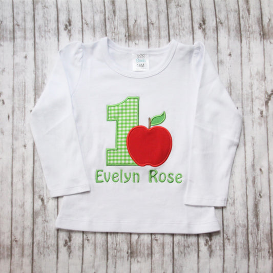 Embroidered Long Sleeve Apple Birthday Shirt, First Birthday Apple Shirt, Apple Birthday Outfit, 1st Birthday Apple Shirt