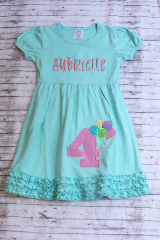 Embroidered Balloon Birthday Dress, Monogrammed little girls dress, Personalized Birthday dress, Birthday Balloon Outfit