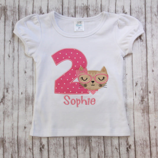 Embroidered Cat Birthday Shirt, Girls Kitten Birthday T-shirt, Little Girls Birthday Outfit,