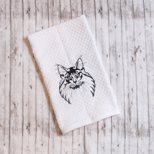 Maine Coon Cat Embroidered Towel, Cat Kitchen Decor, Kitty Decor, Embroidered Cat Towel, Maine Coon Decor