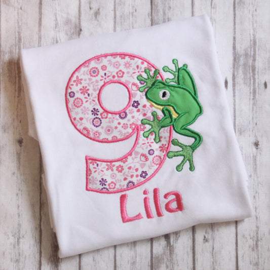 Embroidered Tree Frog Birthday Shirt, Girls Frog Birthday T-shirt, Little Girls Tree Frog Birthday Outfit
