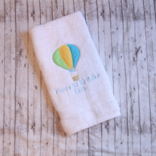 Hot Air Balloon hand towel, Embroidered Balloon hand towel, Balloon bathroom decor