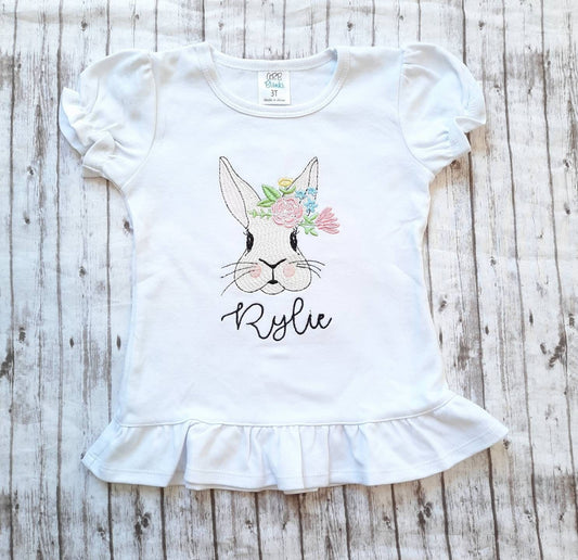Embroidered Easter Shirt, Bunny Rabbit Shirt, Girls Easter Shirt, Girls Bunny Shirt
