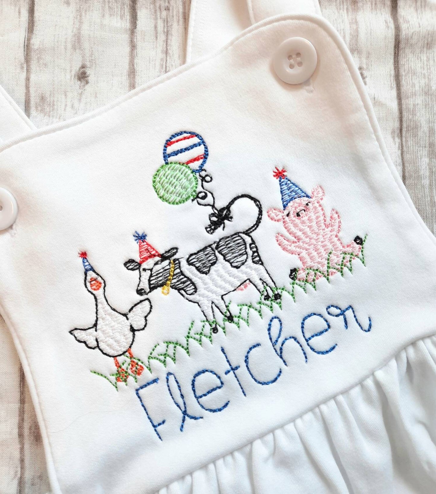 Embroidered Boys Sunsuit, Barnyard Animal Birthday Outfit