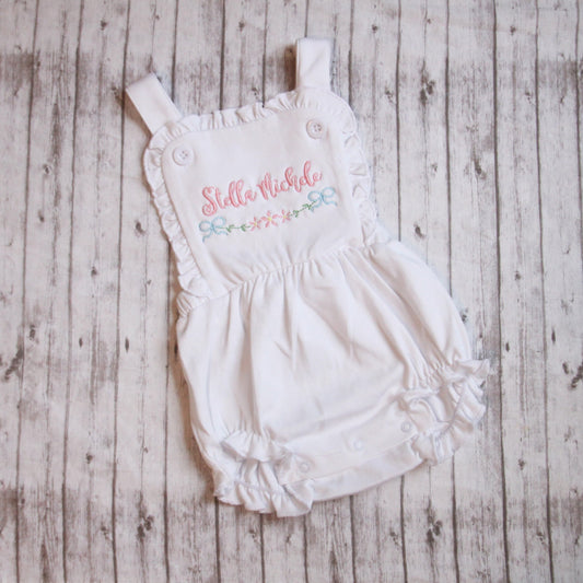 Embroidered Girls Sunsuit, Monogrammed Baby Summer Outfit