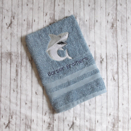 Shark Hand Towel, Embroidered Shark bath towel