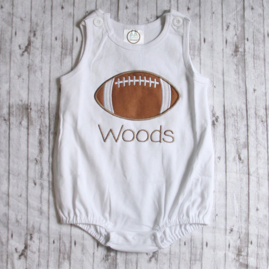 Embroidered Football Bubble Romper, Summer Romper, Baby Football Outfit, Boys Football Romper, Baby Boy Outfit