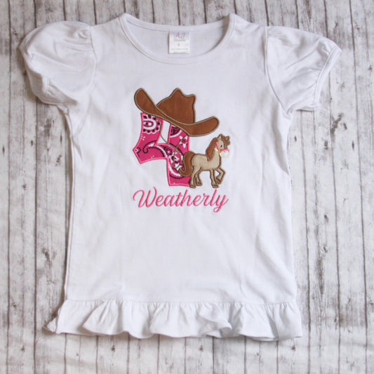 Embroidered Horse Birthday Shirt, Girls Birthday T-shirt, Little Girls Birthday Outfit, Horse Shirt, Personalized birthday shirt